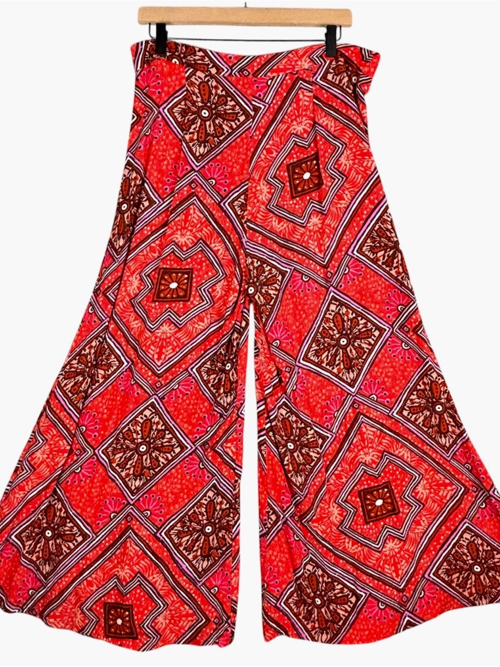 Anthropologie Pants Womens 8 Red Orange Skirted Wide-Leg Geometric Boho Hippie